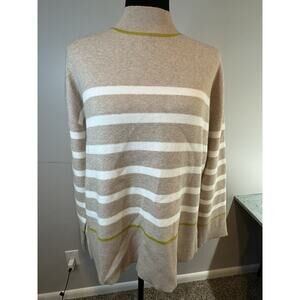 Tahari Long Sleeve Sz Medium Sweater Mock Turtleneck Lime Green Accent NWOT